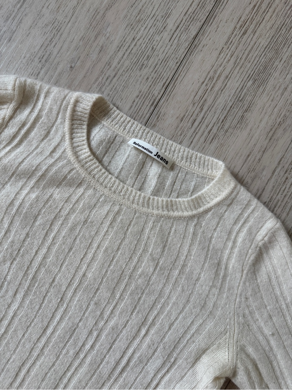 Reformation Men's Off-White Ribbed Crewneck Sweater